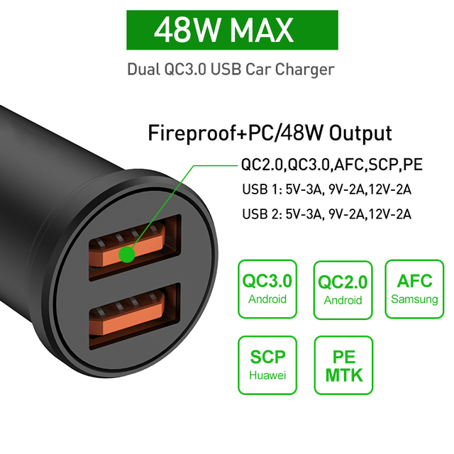 USB Car Charger Quick Charge 4.0 PD 3.0 48W Fast Charging Charger For iPhone 12 Pro 11 Huawei Xiaomi Mi Type C Mobile Phone