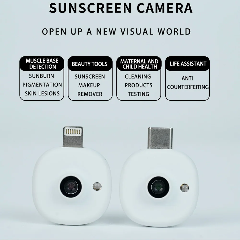 얼굴 태양 보호 및 메이크업 제거를 위한 미니 UV 카메라 휴대용 태양 보호 테스트 전화용 태양 보호 감지