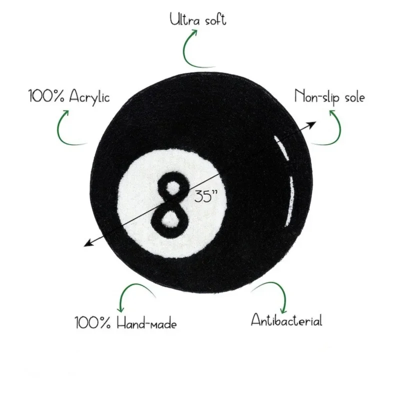 8 Ball Rug Indoor Home Decoration Spooky Halloween Gifts 8 Ball Accent Round Tufting Soft Rug Horror Movie Mat