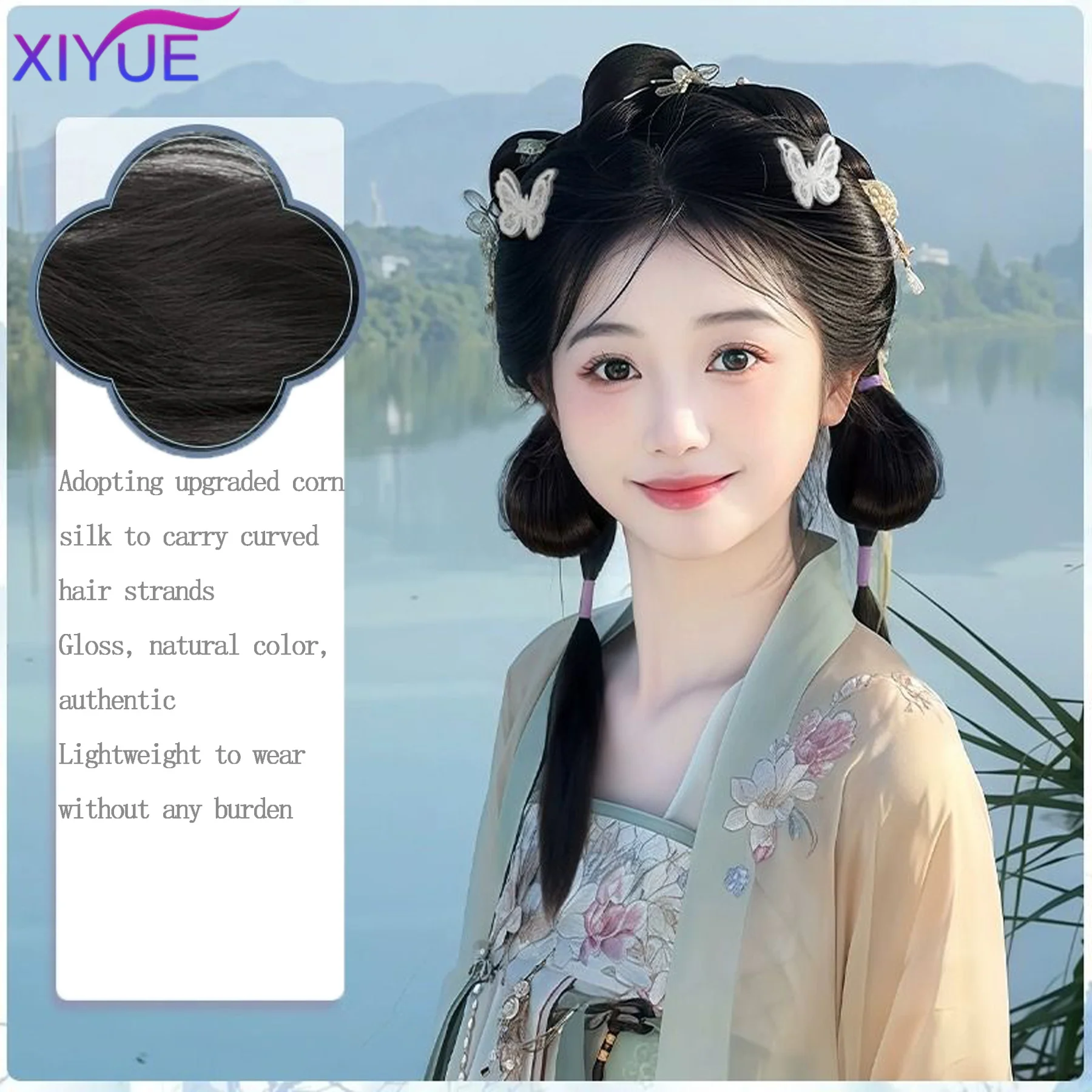 Synthetic Ancient Costume Hanfu Wig All-in-one Lazy Hairband Ancient Tang Style Versatile Bun Ancient Style Cushion Hair Bag