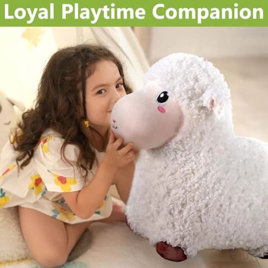 Bouncy Pals Sheep Hopping Horse Inflatable Bouncing Farm Animal Hopper for Toddlers Outdoor Jumping Lamb Toy with Soft Plush De