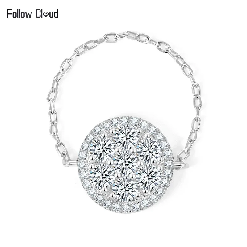 

Follow Cloud Total 0.84ct Moissanite Diamond Chain Ring for Women 3mm 925 Sterling Silver Engagement Rings Promise Wedding Band