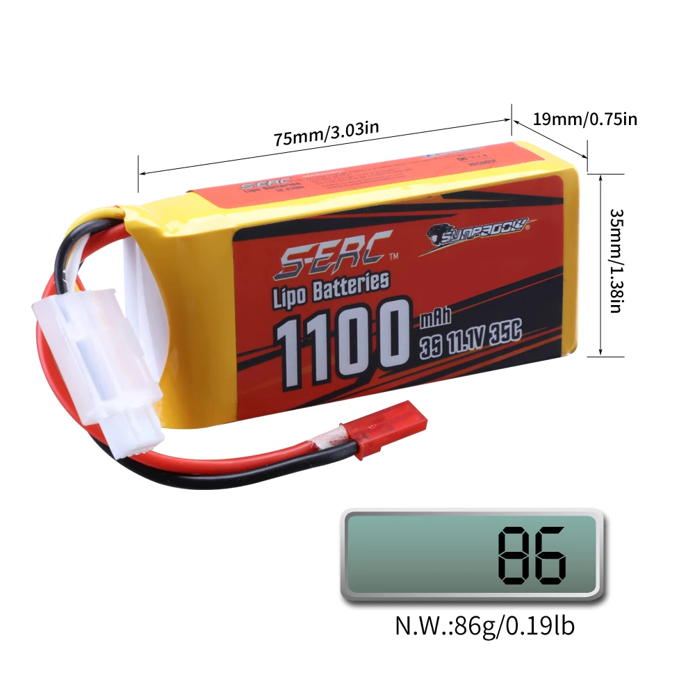 Sunpadow 3S RC Lipo Battery for 11.V 1100mAh 35C JST 1350mAh 25C XT30 Plug Rcing Airplane Quadcopter Helicopter Drone Boat FPV