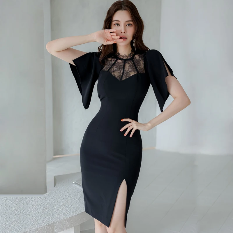 2022 Spring Summer New Women Black Sheath Dress Korean Style ...