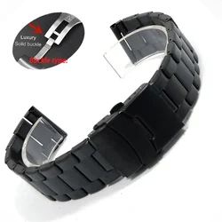 Elegant Metal Watch Strap with Double Press Folding Buckle - Universal Replacement Wristband in Black and Silver, Includes Tool - 22mm (Black Solid Buckle)