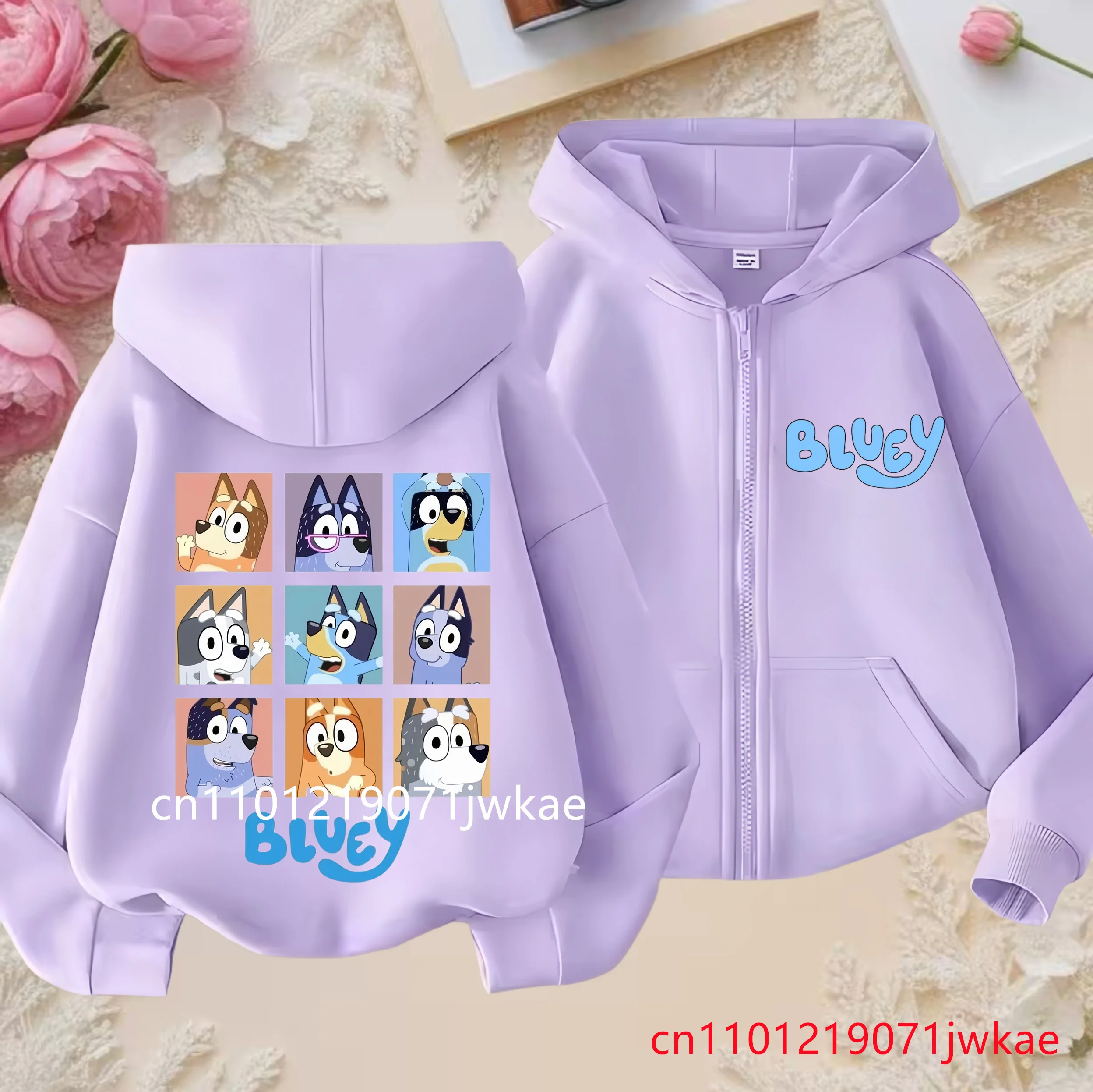 Blueys Bingo 키즈 코트 봄 가을 패션 캐주얼 후드 티셔츠 소년 소녀 귀여운 애니메이션 지퍼 긴 소매 생일 선물