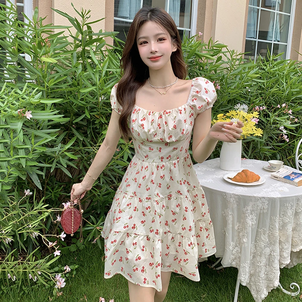 Summer Square Neck Dress Summer Square Neck Puff Sleeve Dress