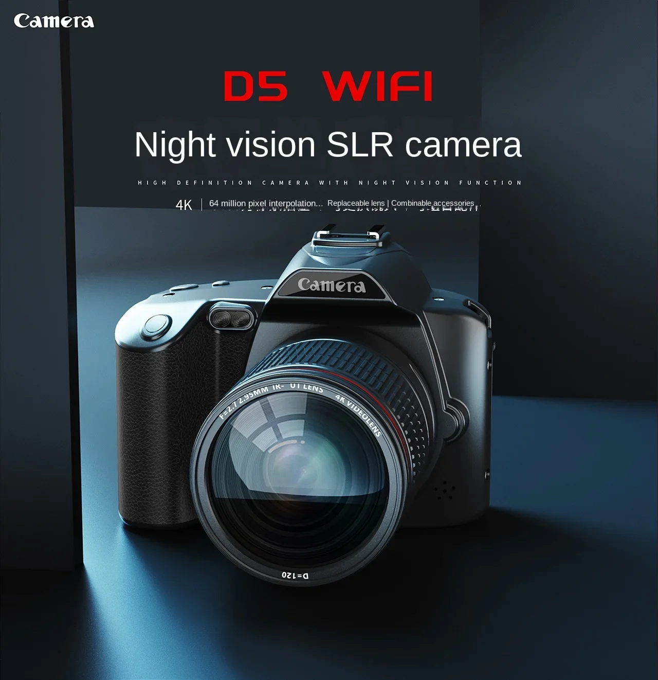 4K High-definition WiFi Digital Camera 1080P Front & Rear Dual Lens Beauty Anti Shake Digital Integrated Camera Night Vision Cam