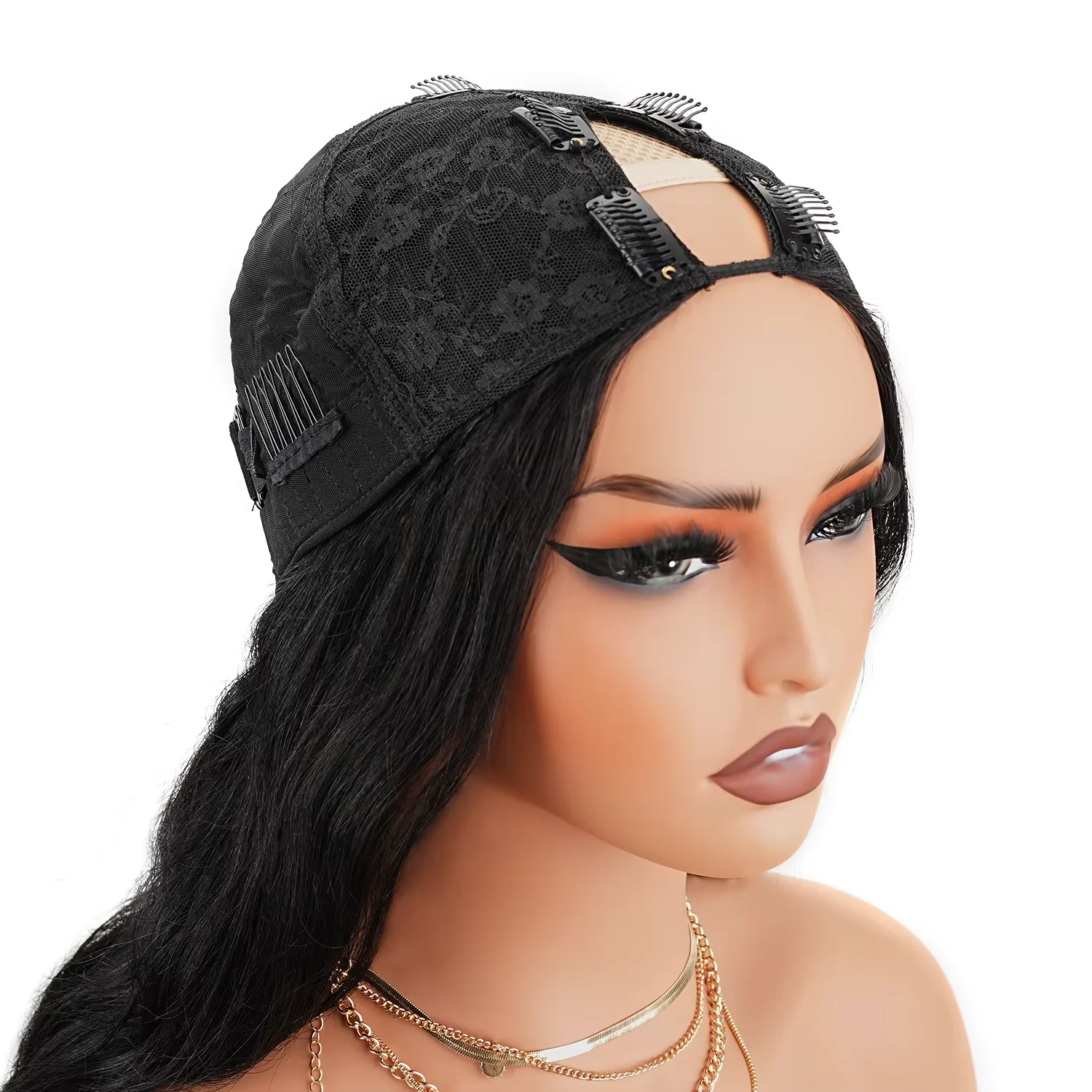 Natürliches schwarzes Remy Body Wave Echthaar, keine Leave-Out-Perücken, hohe Dichte, kein Kleber, V-Part-Perücke, anfängerfreundlich für Frauen – Detail 6