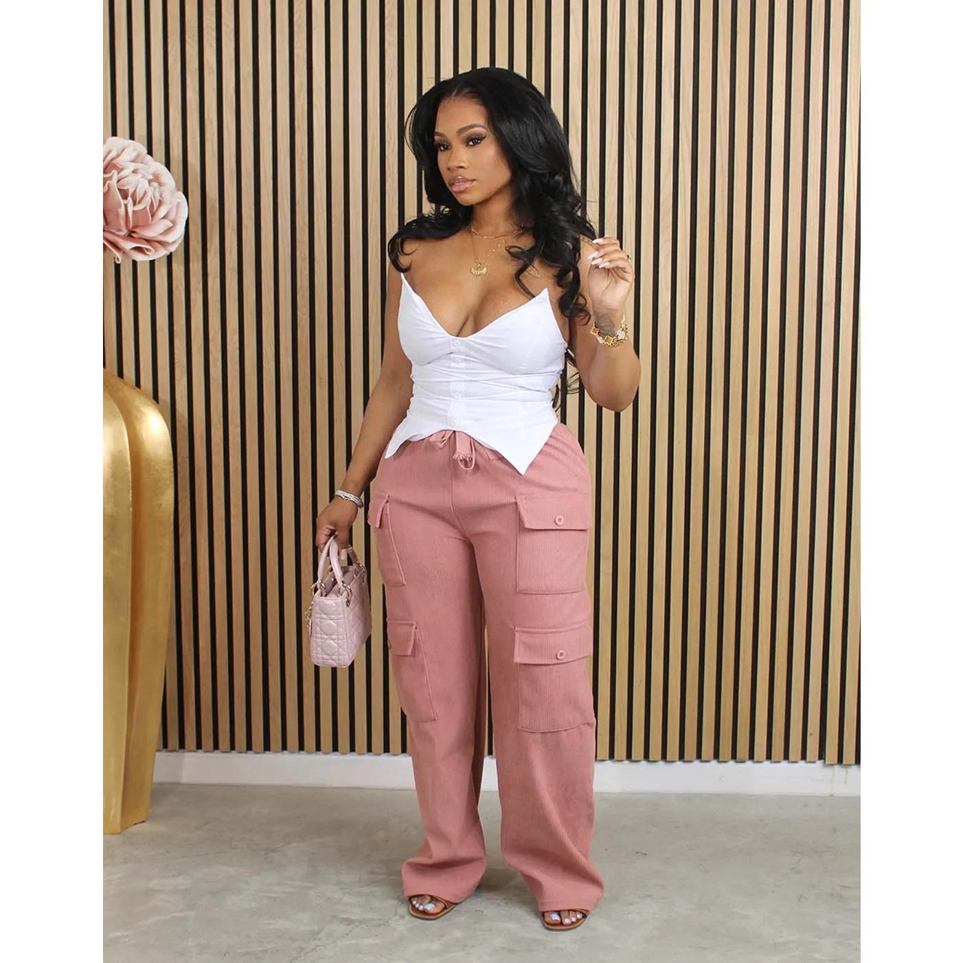 Pocket Cargo Pants High Waist Elegant Casual Y2K Trousers 2024 Women Luxury Winter Fashion Clothes Ladies Sexy Wide Leg Pants