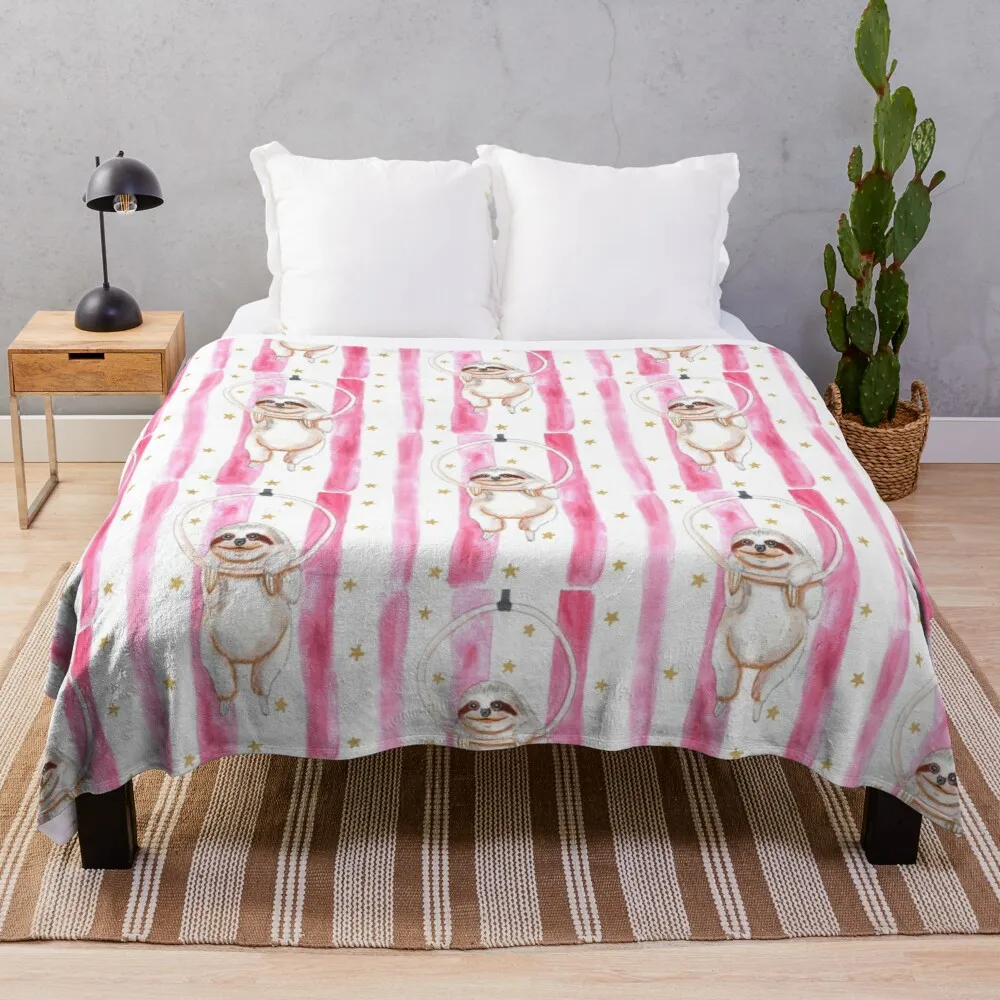 

Circus Sloth Watercolor Throw Blanket Thin Blanket Kawaii Blanket