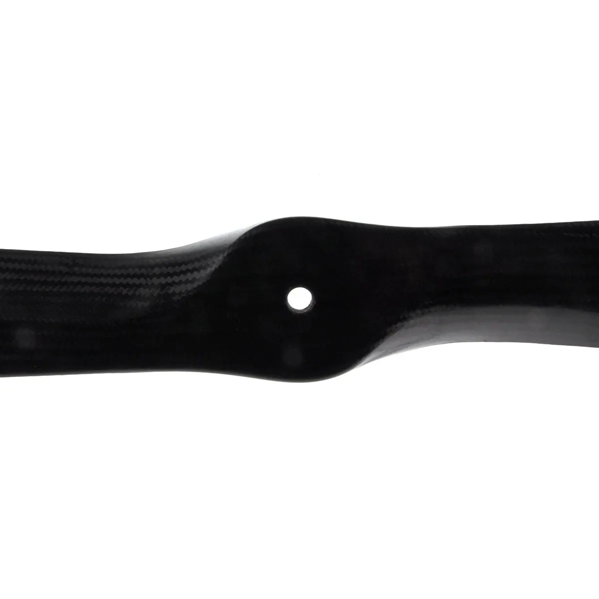 Hélice de drone en carbone nylon vue de profil, mettant en évidence le profil aérodynamique et la finition lisse.
