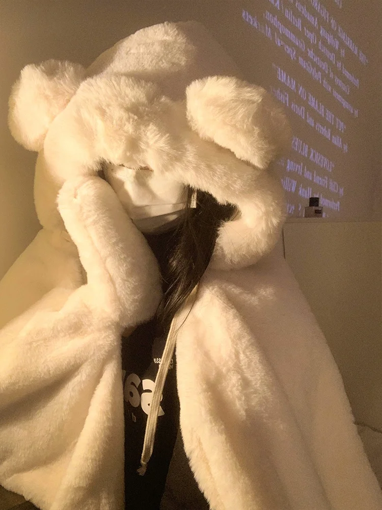 Thiened Plu Blanket Women's Winter Warm Office Nap Hooded awl oulder Cover Cartoon Sle Polyester Fiber Bedding