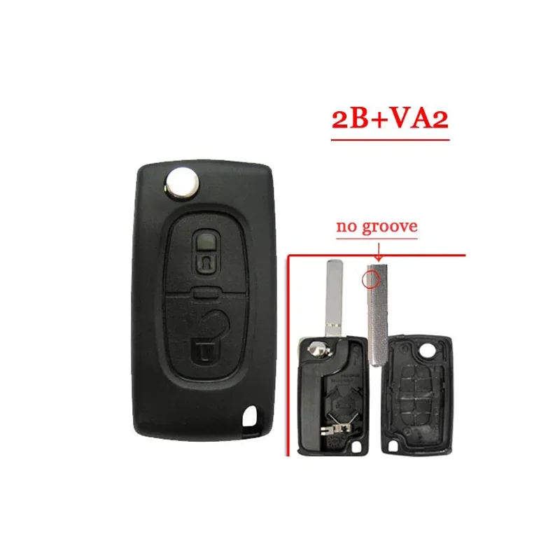 XNRKEY 2 Buttons for Citroen Car Key Shell Cover with Battery Holder Flip Remote Control Key Shell case Fob VA2 No