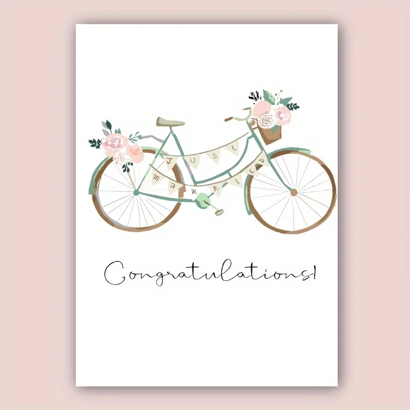 1pc, happy wedding card, romantic wedding card, bicycle sweet congratulation for husband wife。
