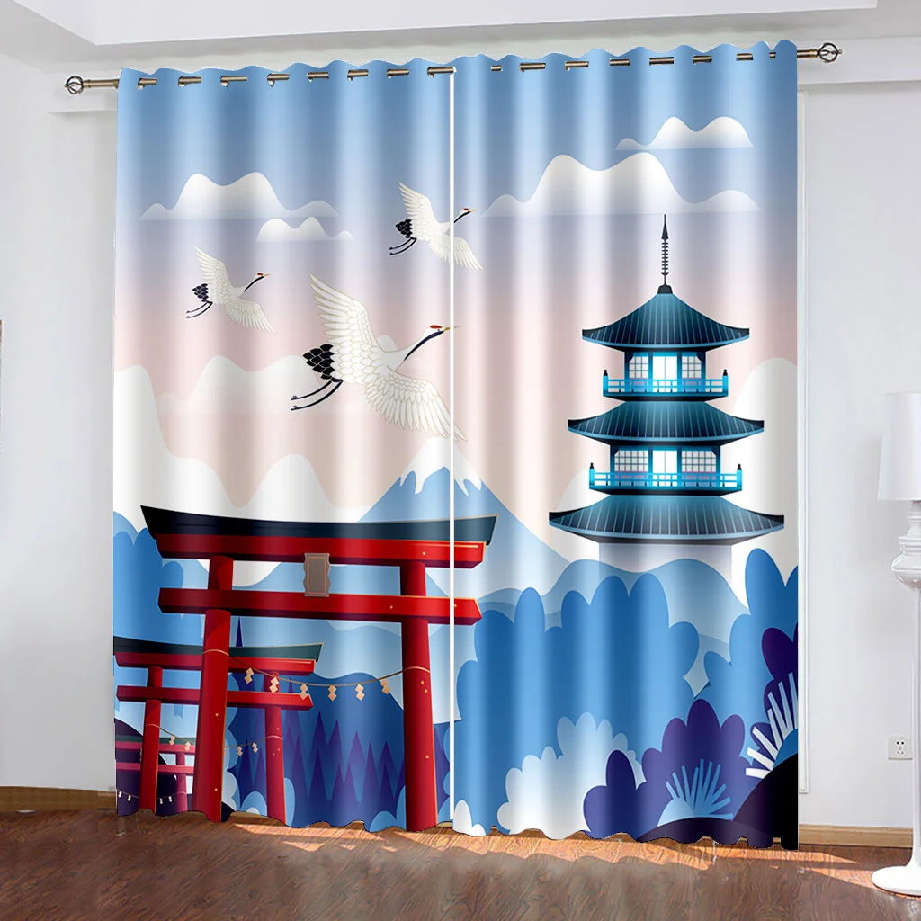 

3D Animal White Crane Series Shading Curtains 2 Pieces of Living Room Bedroom Home Decoration Hook Perforation