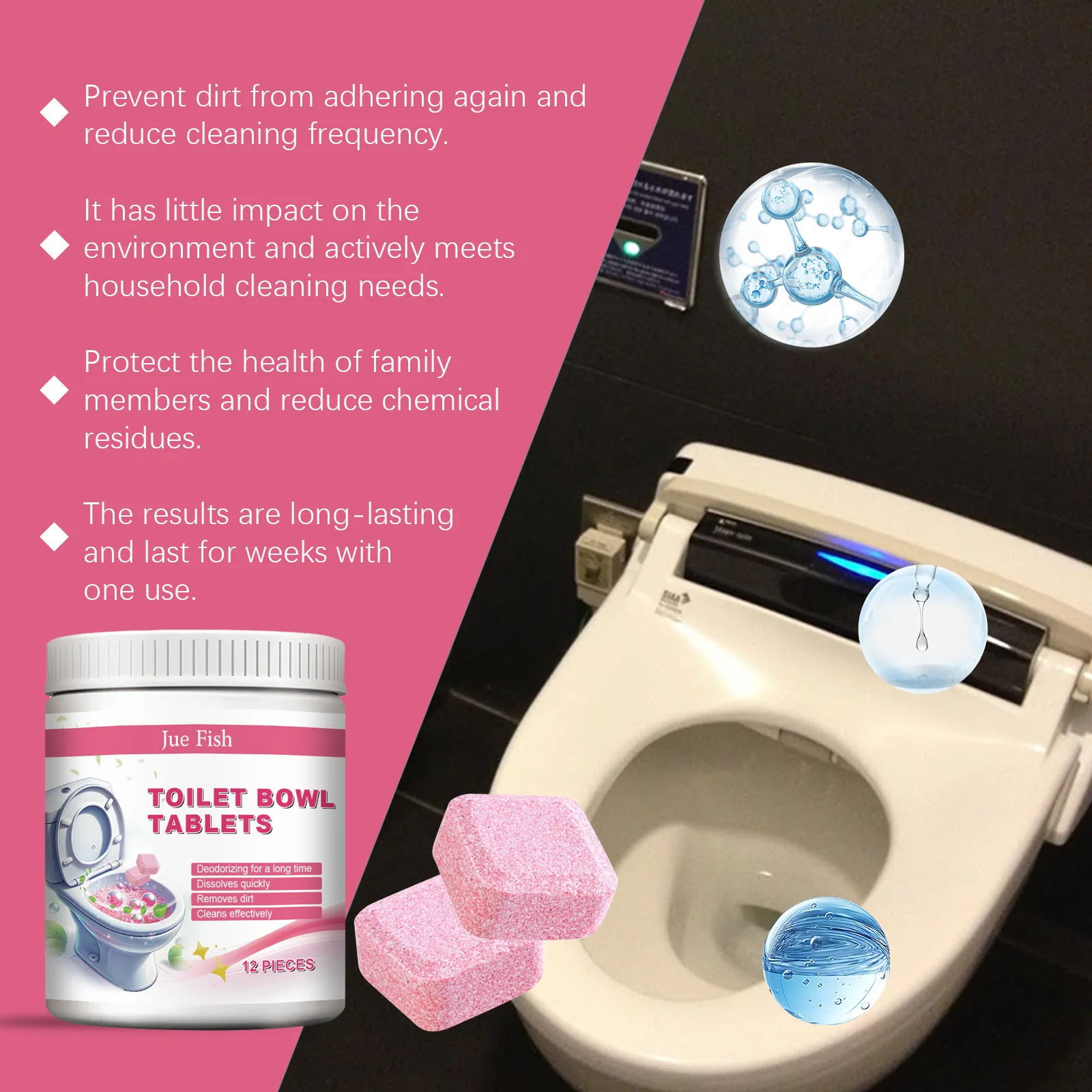 Toilet cleaner Toilet cleaner tablets Toilet Effervescent Tablets Remover Yellow Urine Dirt Tank Descaling Cleaner Automatic Flushing Deodorant Toilet Bowl Cleaner
