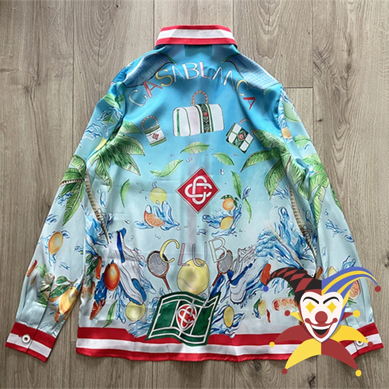 

Tennis Coconut Fruit Casablanca Shirt Men Women Top Quality Hawaii Beach Silk Shirts