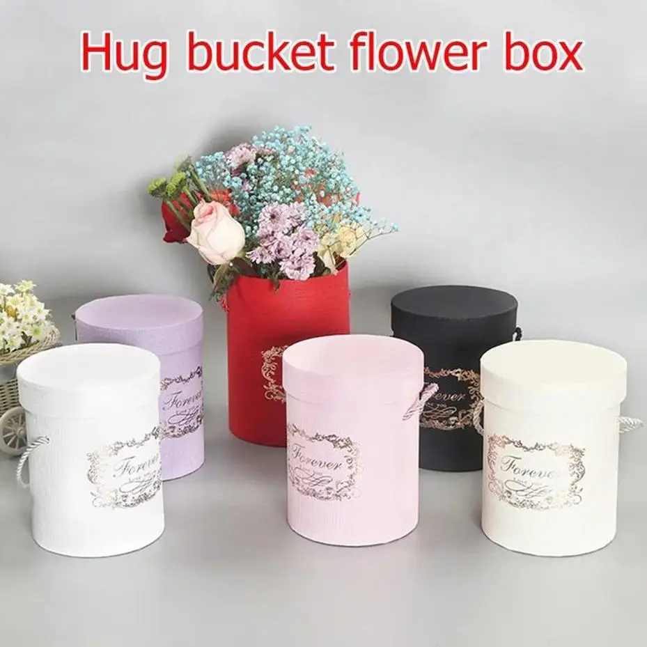 1 Pcs New Round Flower Paper Boxes Florist Flower Bucket Gift Packaging Box Gift Candy Bar Party Wedding Gift Storage Boxes