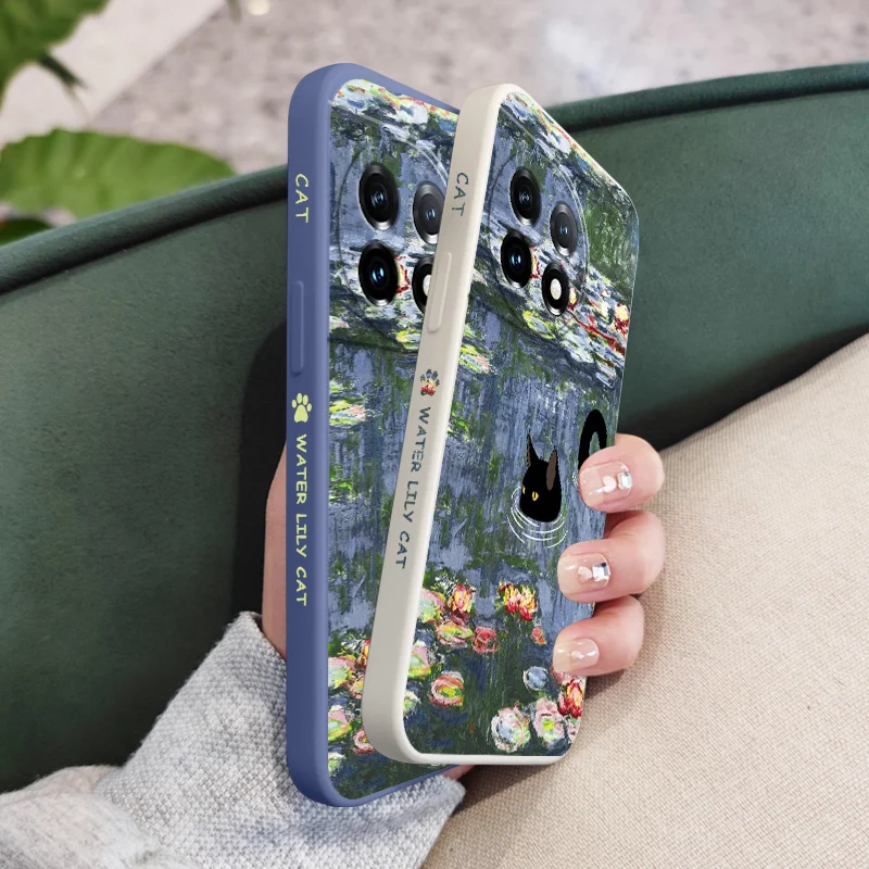 Water Lily Cat Liquid Silicone Phone Case Cover