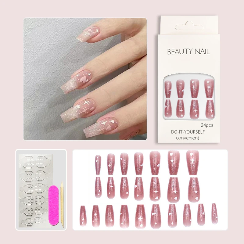 

24Pcs Fake Nail Wearing Various Patterns Full Cover Acrylic Press Nails Provide Tools Removable Wearing Fake Press on Nails Art