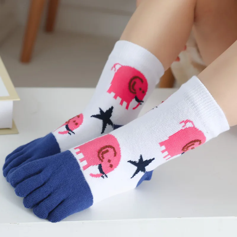 5 Pairs 3-6-12Y Children Pure Cotton Toe Socks Cute Animal Elephant Star Cartoon Five Finger Socks for Baby Boys Girls Gift
