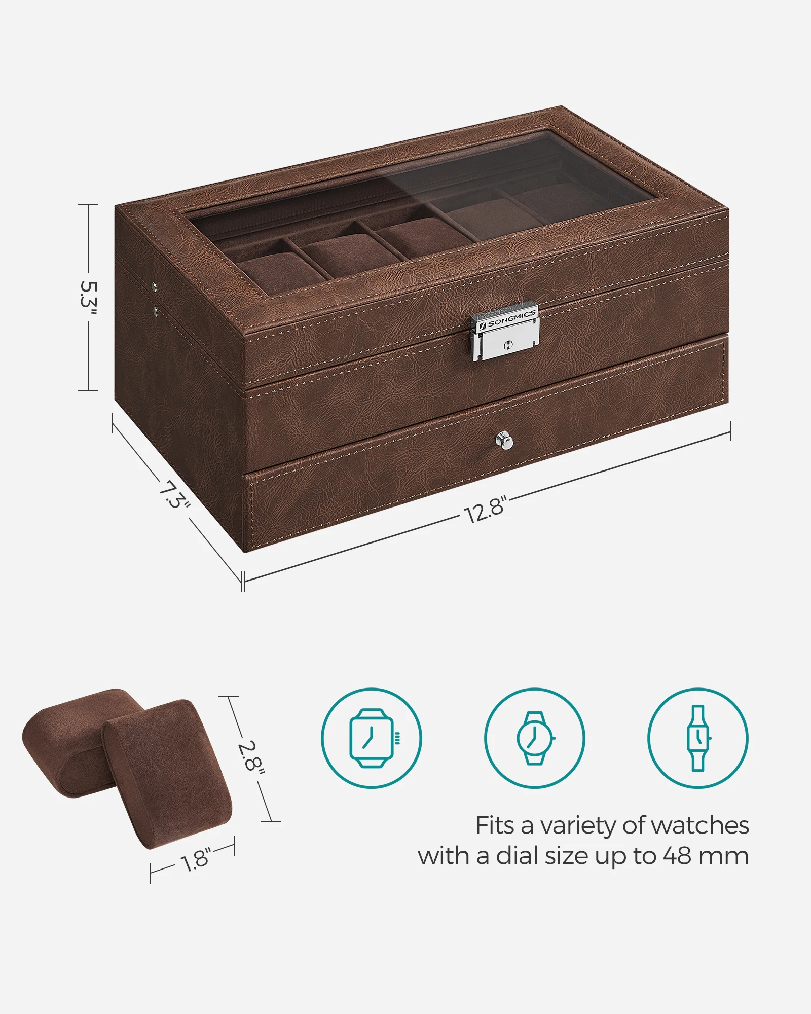12-Slot Watch Box with Lockable Glass Lid and 2-Layer Design, Velvet-Lined Jewelry Stor... - SKU JDC01052 - UGI Packaging
