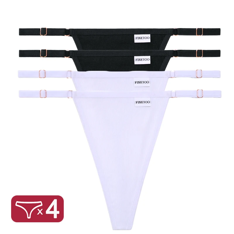 thumbnail image 1 of Bragas de algodón para mujer, ropa interior Sexy con parte trasera en T, lencería íntima de tiro bajo, tangas con correa ajustable, 4 unidades por juego, 1 of 5