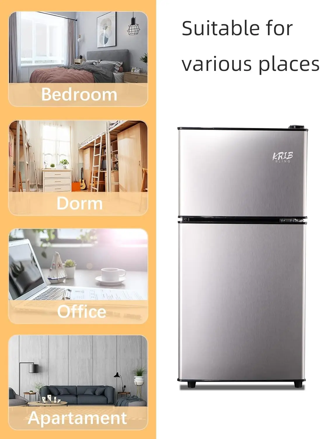 KRIB BLING Mini Fridge with Freezer on Top, 3.5 Cu.Ft Compact Refrigerator with 7 Levels Adjustable Thermostat, Small Refrigerat 5