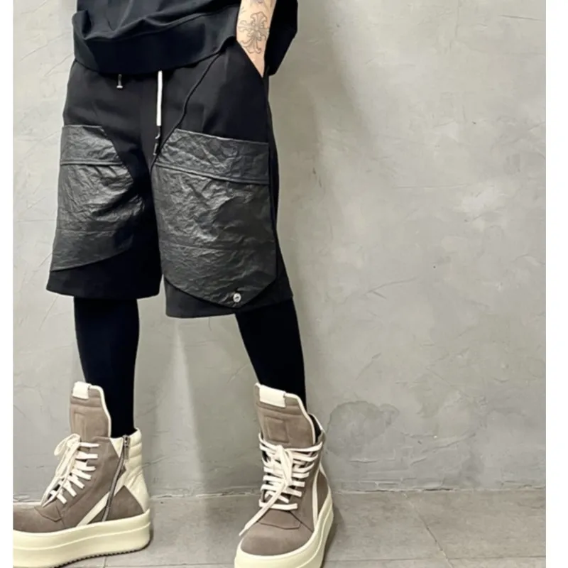 

High Quality Design Dark Personality Stitching Large Pocket Shorts Men's Shirt Shorts Fashion Trend Loose Bermuda Shorts