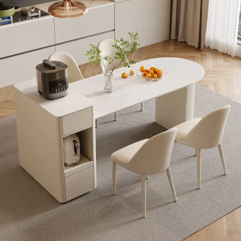 Kitchen Island with Extendable Dining Table Integrated Rolling Kitchen Storage Household with Slate Rack Cabinet for
