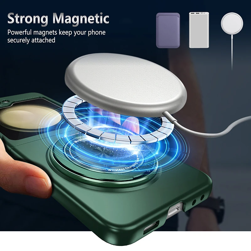 Magnetic Wireless Charging Hard Phone Case with Rotatable O Holder - Anti-Shock and Ultra Slim Design