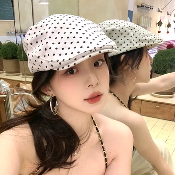 Ins New Retro Polka Dot Print Cappelli in avanti per le donne Primavera ed estate Gita Dolce Versatile Moda Y2K Berretti Cap Cofano 1