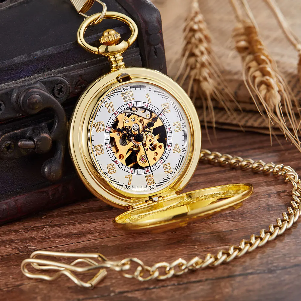 Mechanical Pocket Watch Zodiac Golden Hollow Golden Goat Design Steampunk Hand Winding Fob Animal Watch Chain Necklace Pendent