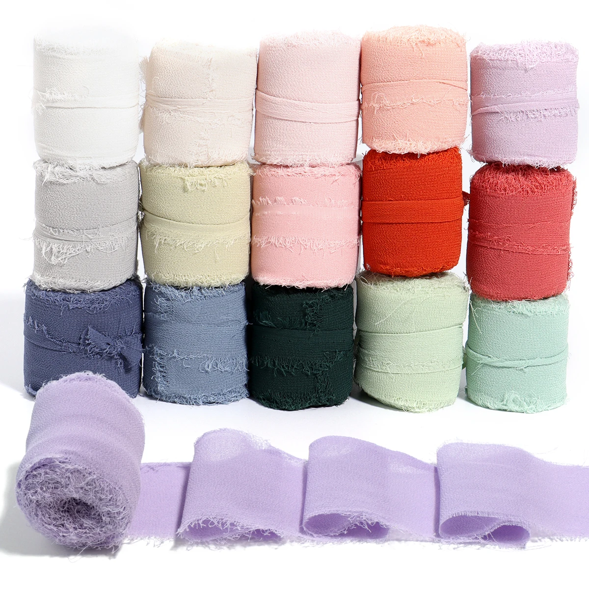 Color Chiffon Silk Ribbons Handmade Frayed Edged Ribbon Gift Wrapping Party Wedding Decoration Materials 5 Meter/roll
