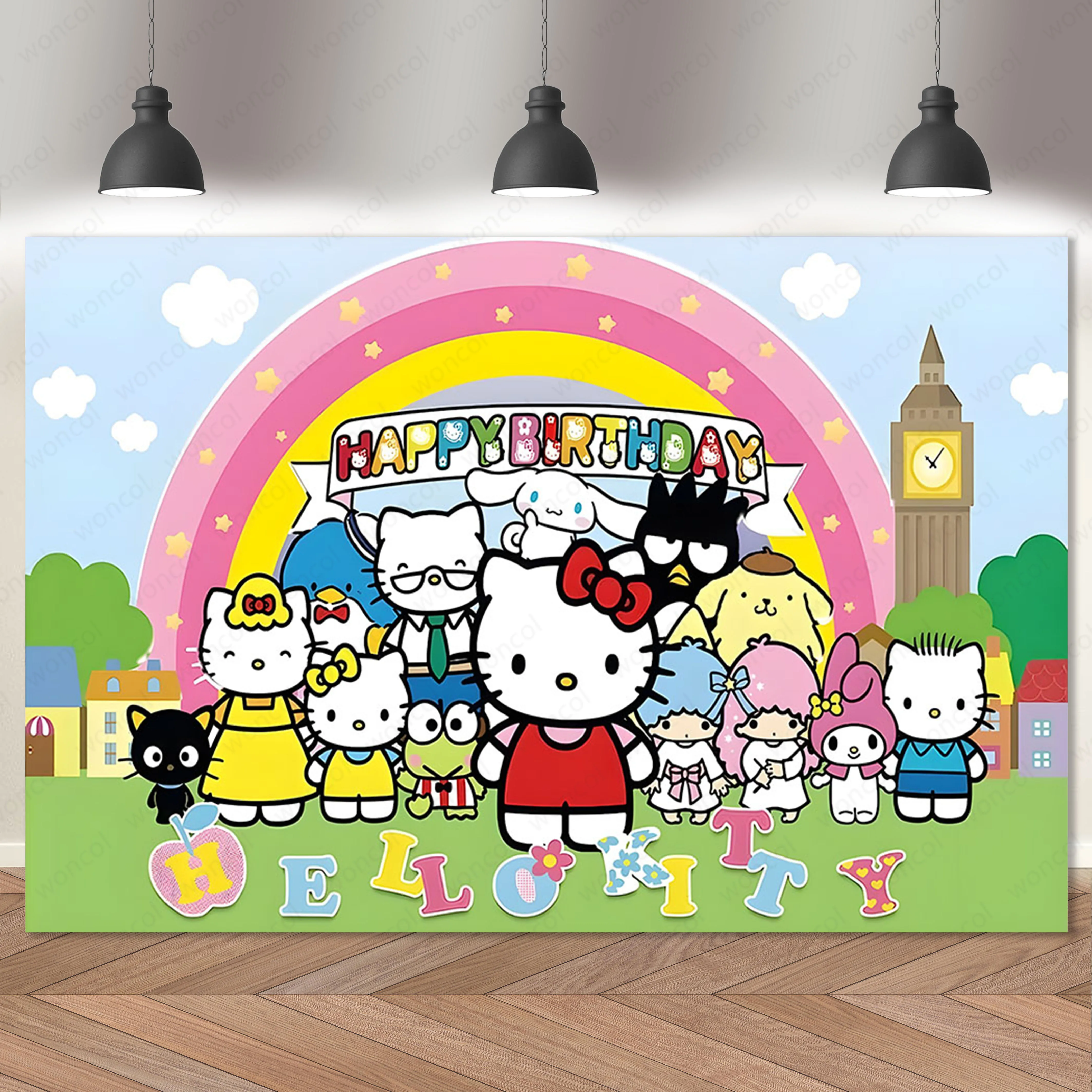 thumbnail image 1 of Fondo rosa de Hello Kitty, decoración para fiesta de cumpleaños de niña, fondo de fotografía de gatos de vinilo, cartel para Baby Shower, accesorios de estudio, 1 of 4