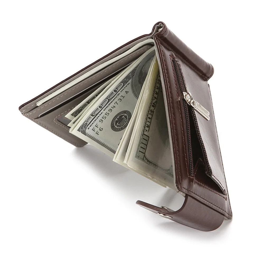 Men's Slim Wallet Money Clip Coin Holder Minimalist Cash Clip Leather Purse for Men Luxury Brand Designer Male Card Wallet Hasp synthetic leather wallet credit card holder metal money clip leather coin purse id card holder