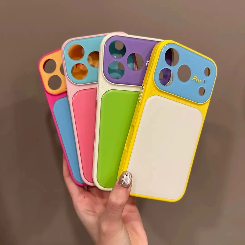 Glossy 3D Soft Leather Phone Case with Camera Protection - Candy Color Design