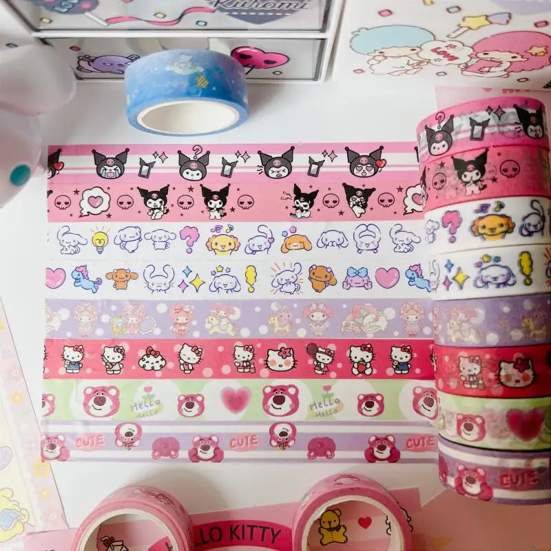 Kawaii My Melody Cinnamoroll Kuromi Diy Decorative Washi Tape Anime  Sanrioed Cute Girl Heart Material Tape Stickers - Movies & Tv - AliExpress