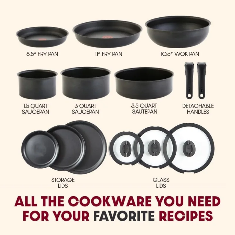 T-fal Kitchen Solutions 14-Piece Ceramic Non-Stick Cookware Set, Blue -  AliExpress