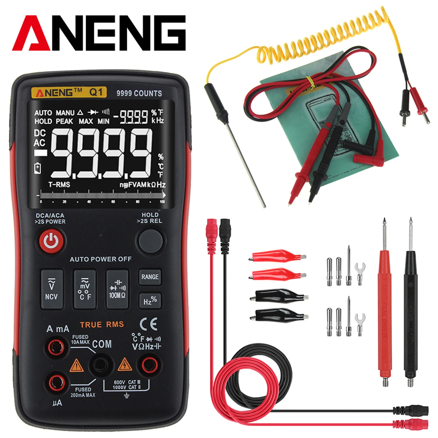 Цифровой мультиметр ANENG Q1 вольтметр амперметр 9999 отсчетов True RMS миниатюрное
