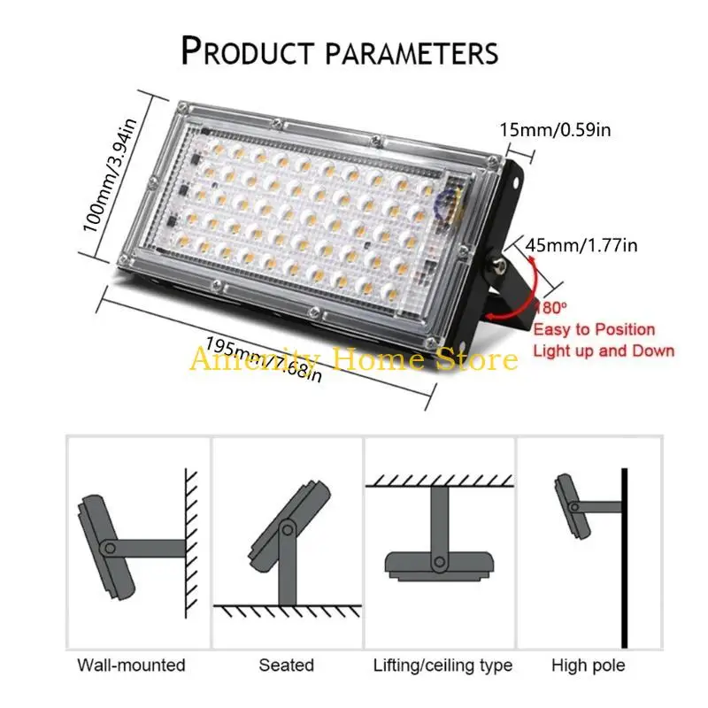 F26C 방수 층화 에너지 효율적인 LED 실외 스포트라이트 야외 지역 반사기 벽 램프를위한 50W 홍수 조명