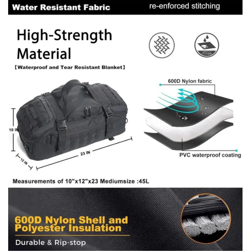 3 in 1 Outdoor Backpack Travel Waterproof Duffel Bag Men Women Sports Fitness Duffel Bag Backpack 45L Weekend Rolling Backpack 6