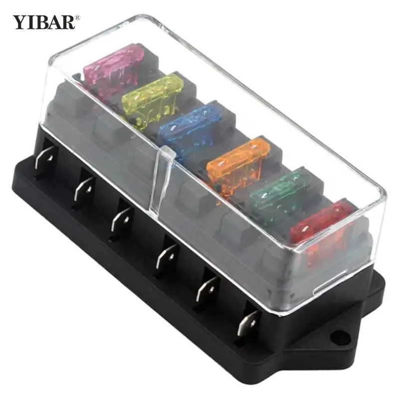 

Auto Circuit Standard 6 Way ATO Blade Fuse Box Plastic Cover DC12V 24V Car Fuse Block Holder with 6Pcs 3A-30A Fuses and Clip