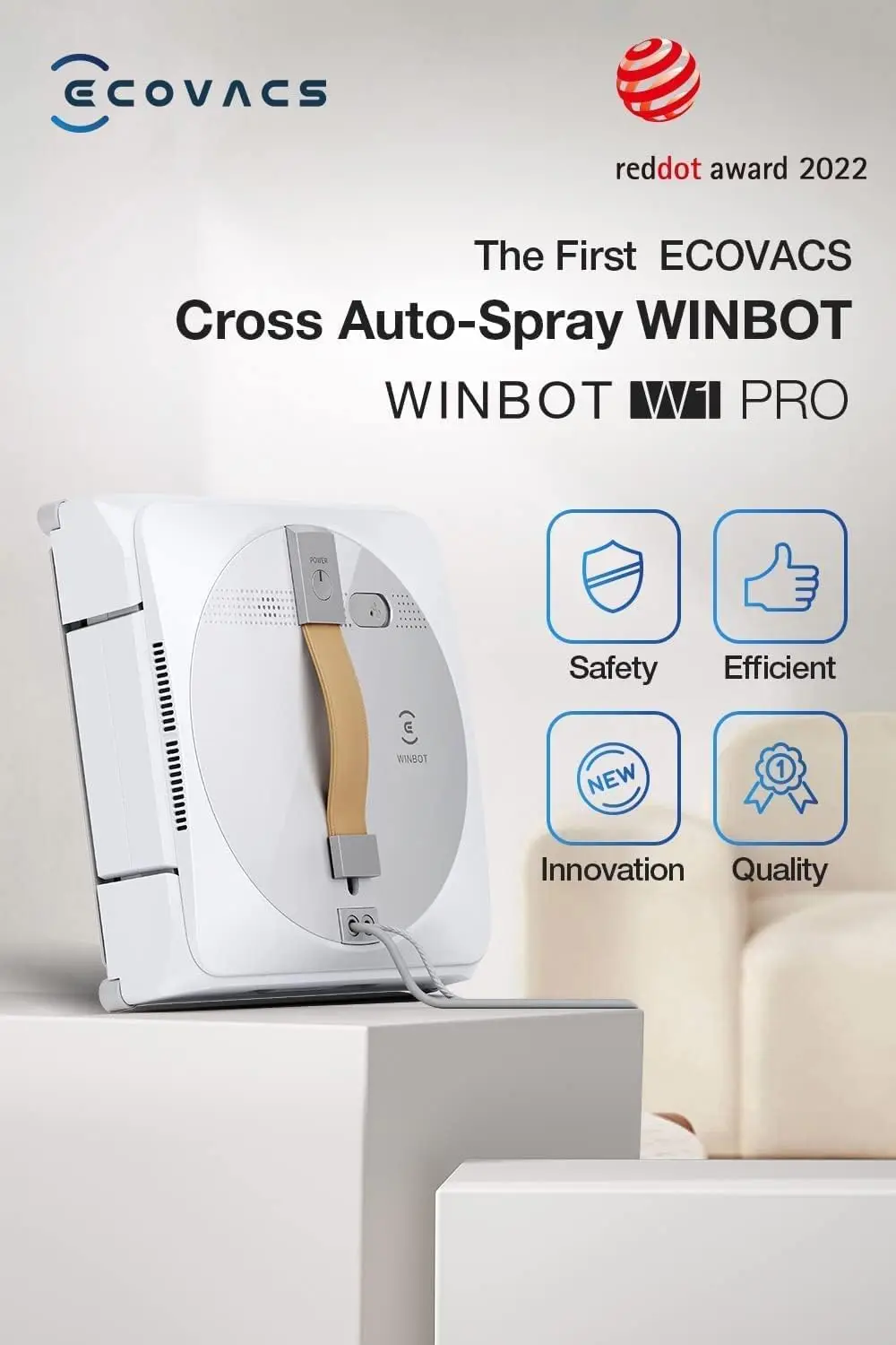 Winbot W1 Pro Window Cleaning Robot, Intelligent Cleaning with Dual Cross Water Spray Technology, Win SLAM 3.0 Path Plan 2