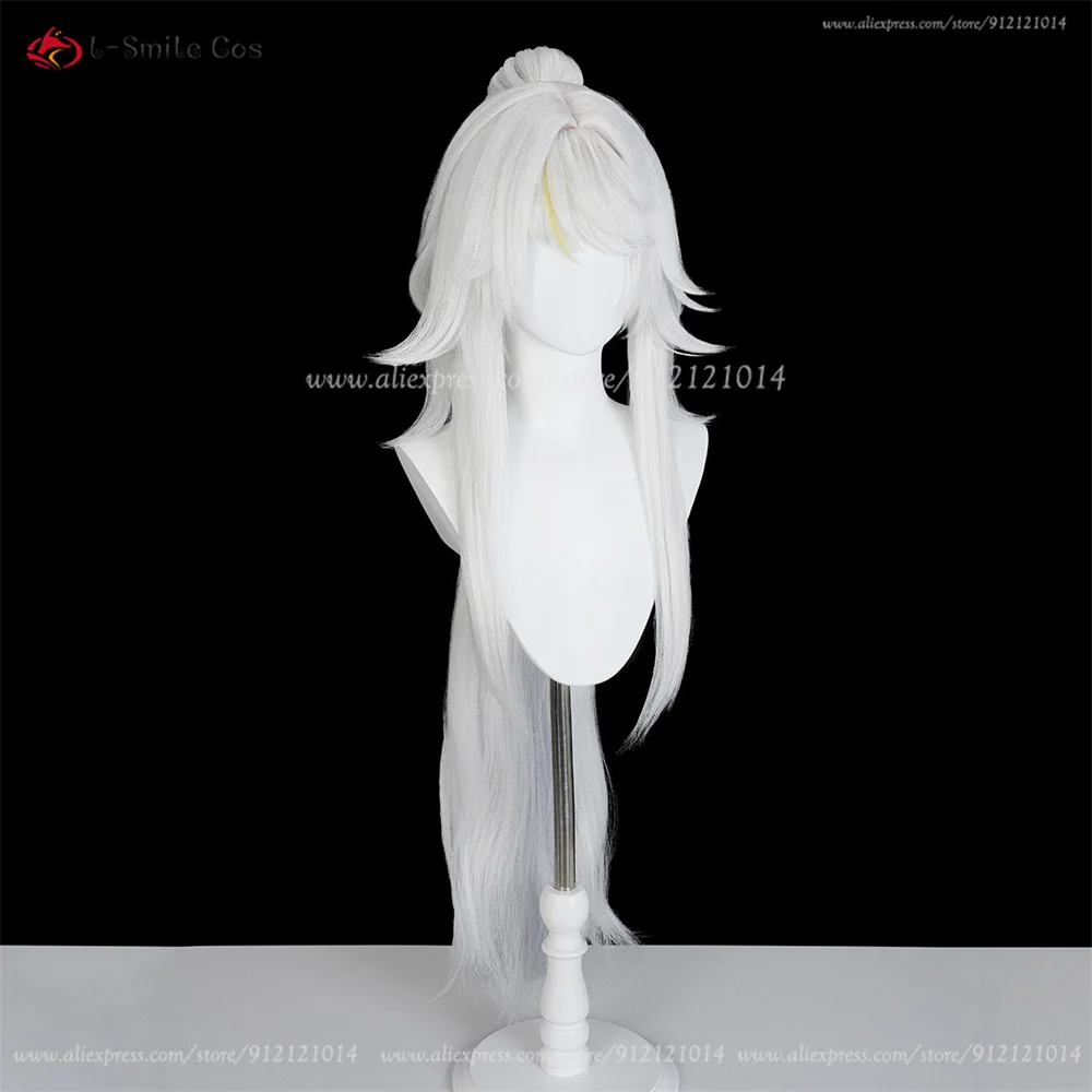 Zibai Cosplay Perücke 100cm Silberweiß Herren Anime Hitzeresistent Synthetik Halloween Weihnachten 5