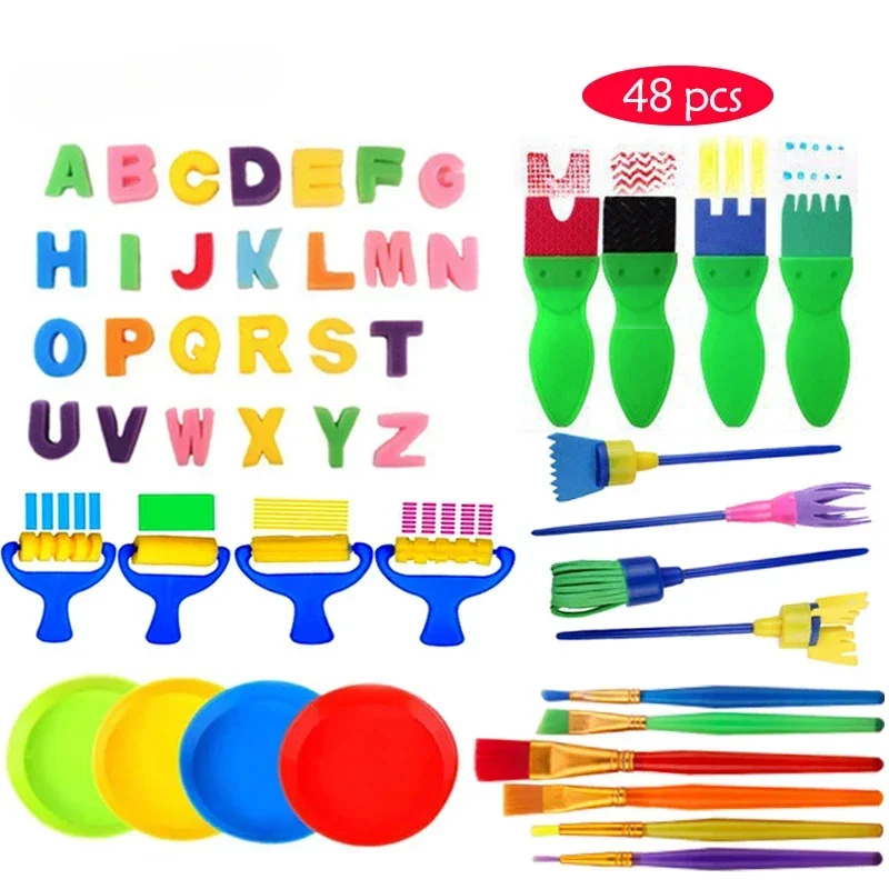 Painting Sponge Brush Set Children Drawing Toys EVA Stamp Art Rubbings Graffiti Roller Tools Early Education DIY Puzzle Toy 2