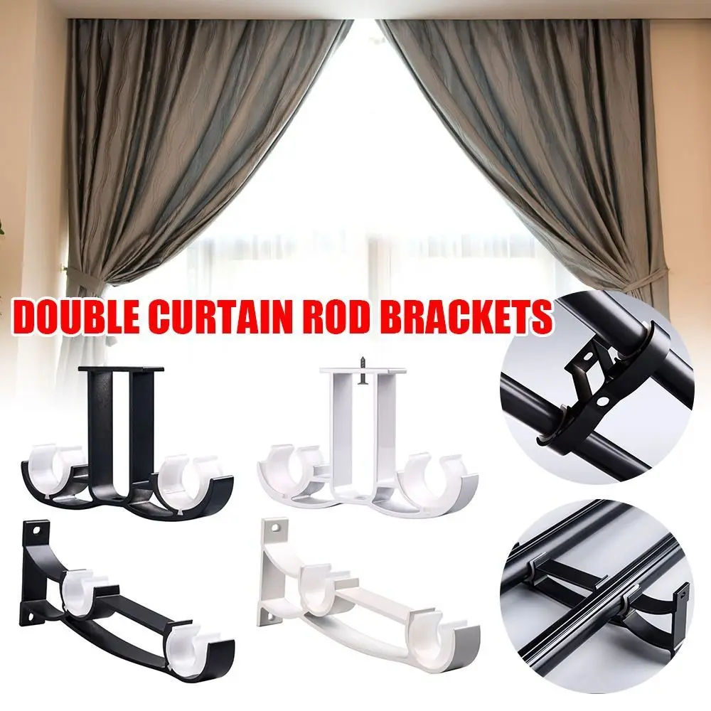 Double Curtain Rod Brackets Shower Curtain Pole Bracket Easy to Install Hanger Holder Home Decor Practical Home Hardware