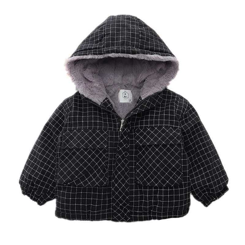 

Новая зимняя одежда для маленьких девочек, Детское пальто, детская клетчатая утепленная куртка с капюшоном для мальчиков, повседневный костюм для малышей, спортивная одежда для младенцев