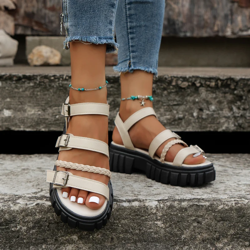 

Сандалии женские спортивные на толстой подошве, удобные босоножки на платформе, Пляжная повседневная обувь, босоножки на каблуках, размер 43, лето